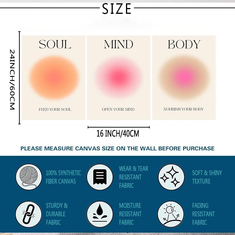 Asdg12s-Positive Aura Posters for Room Aesthetic 3 Piece Colorful Aura Grainy Gradient Canvas Wall Art Spiritual Soul Body Mind Quote Print Painting Danish Pastel Home Wall Decor for Bedroom