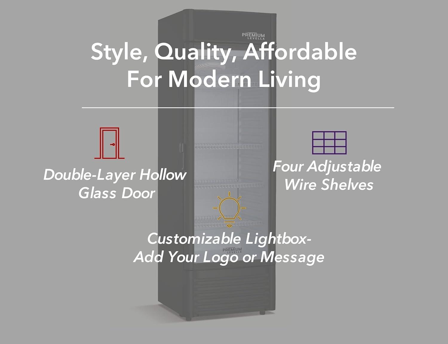 Premium Levella 9.0 cu ft 1-Glass Door Commercial Refrigerator, Matte Black