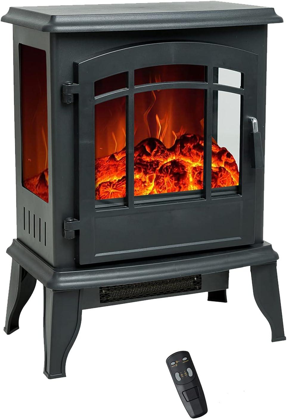 Black 23" Freestanding Electric Fireplace Stove with Remote