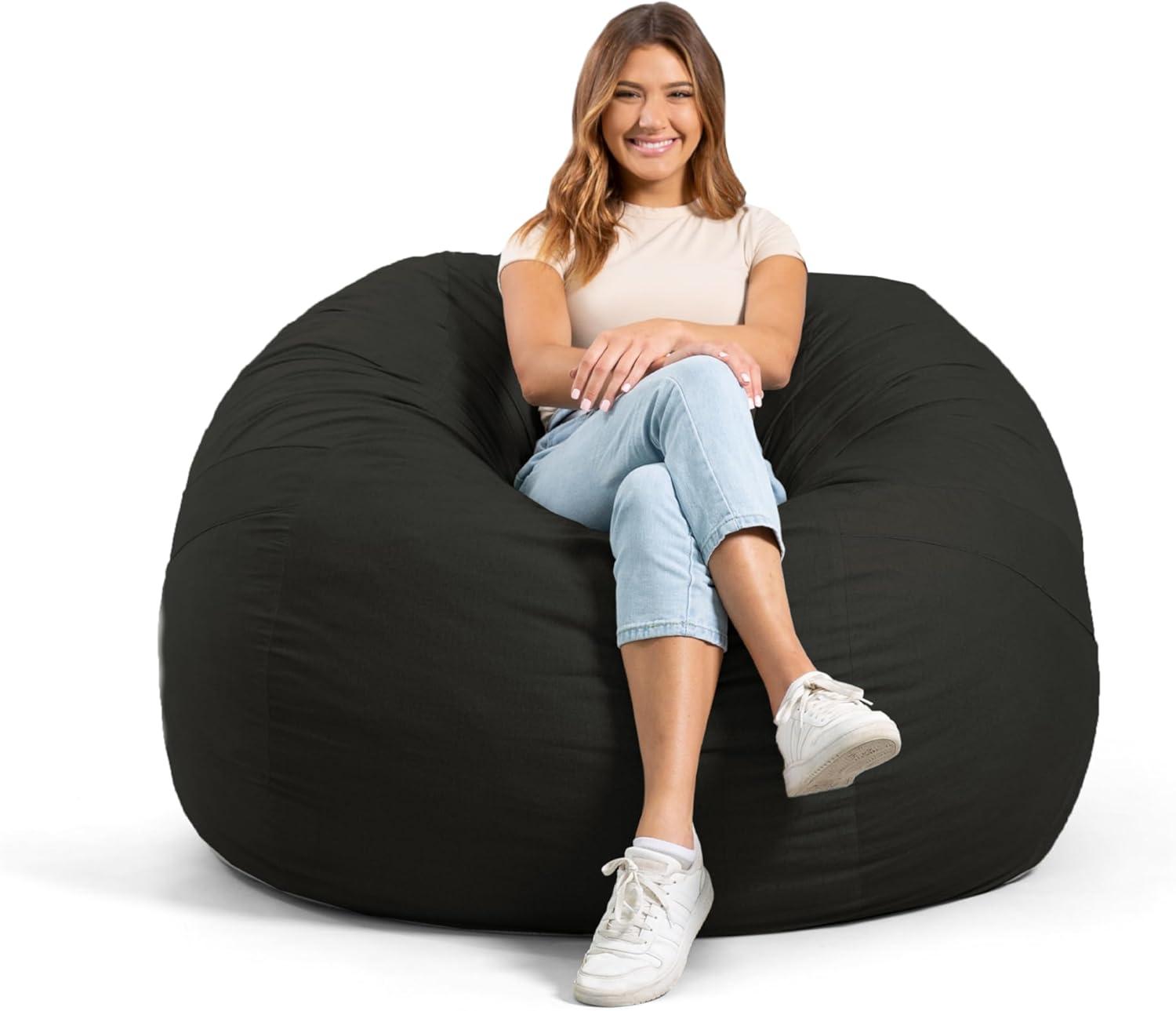 Big Joe Large 4 Foot Foam Filled Bean Bag Chair with Soft Removeable Cover