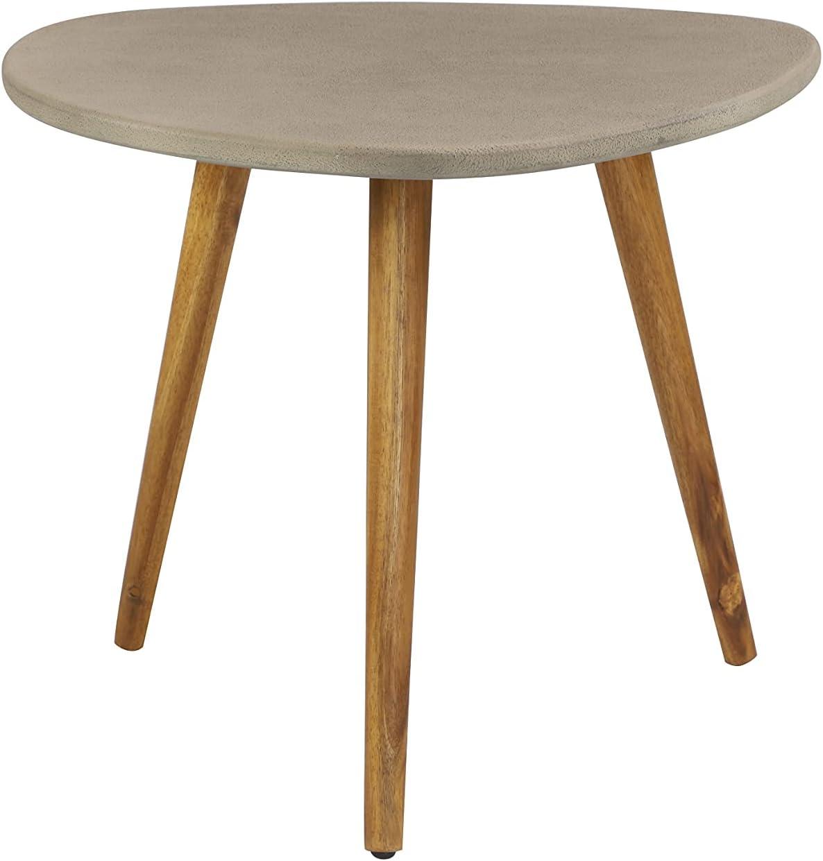 DecMode 24" x 19" Gray Wood Outdoor Accent Table with Concrete Inspired Top and Slender Tapered Legs, 1-Piece