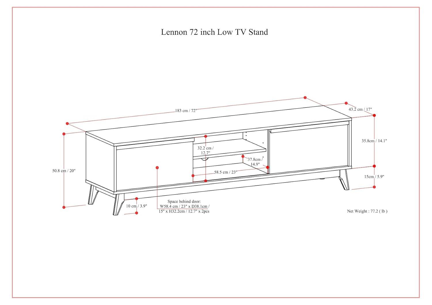 Simpli Home Lennon 72"W Solid Wood Mid-Century Modern Low TV Stand for TVs up to 80" with Storage