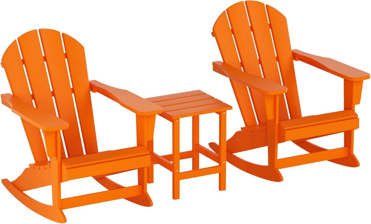 Keller 3 Piece Outdoor Rocking Chair and Table Set in Orange