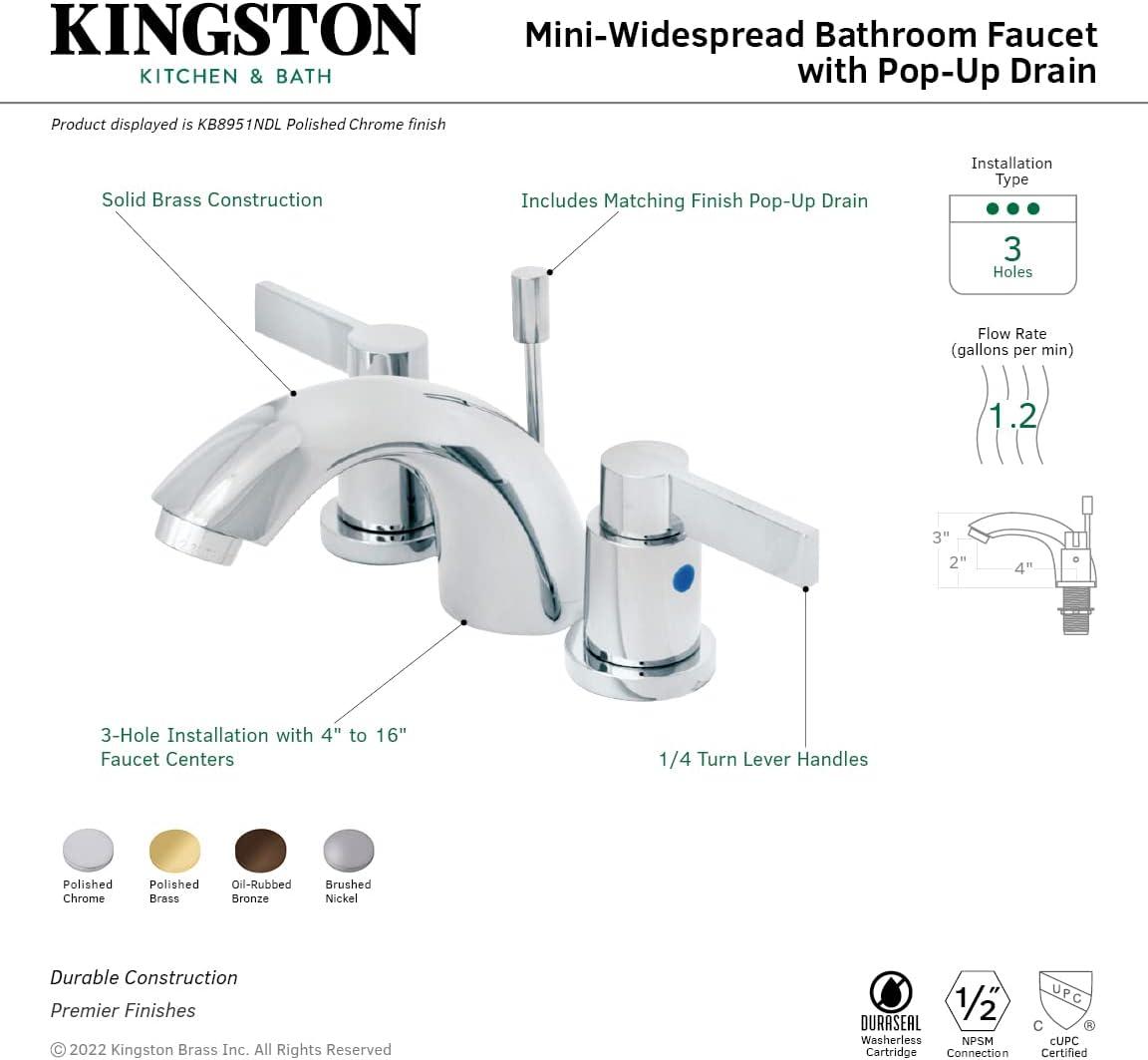 Kingston Brass NuvoFusion Two-Handle 3-Hole Deck Mount Mini-Widespread Bathroom Faucet with Plastic Pop-Up