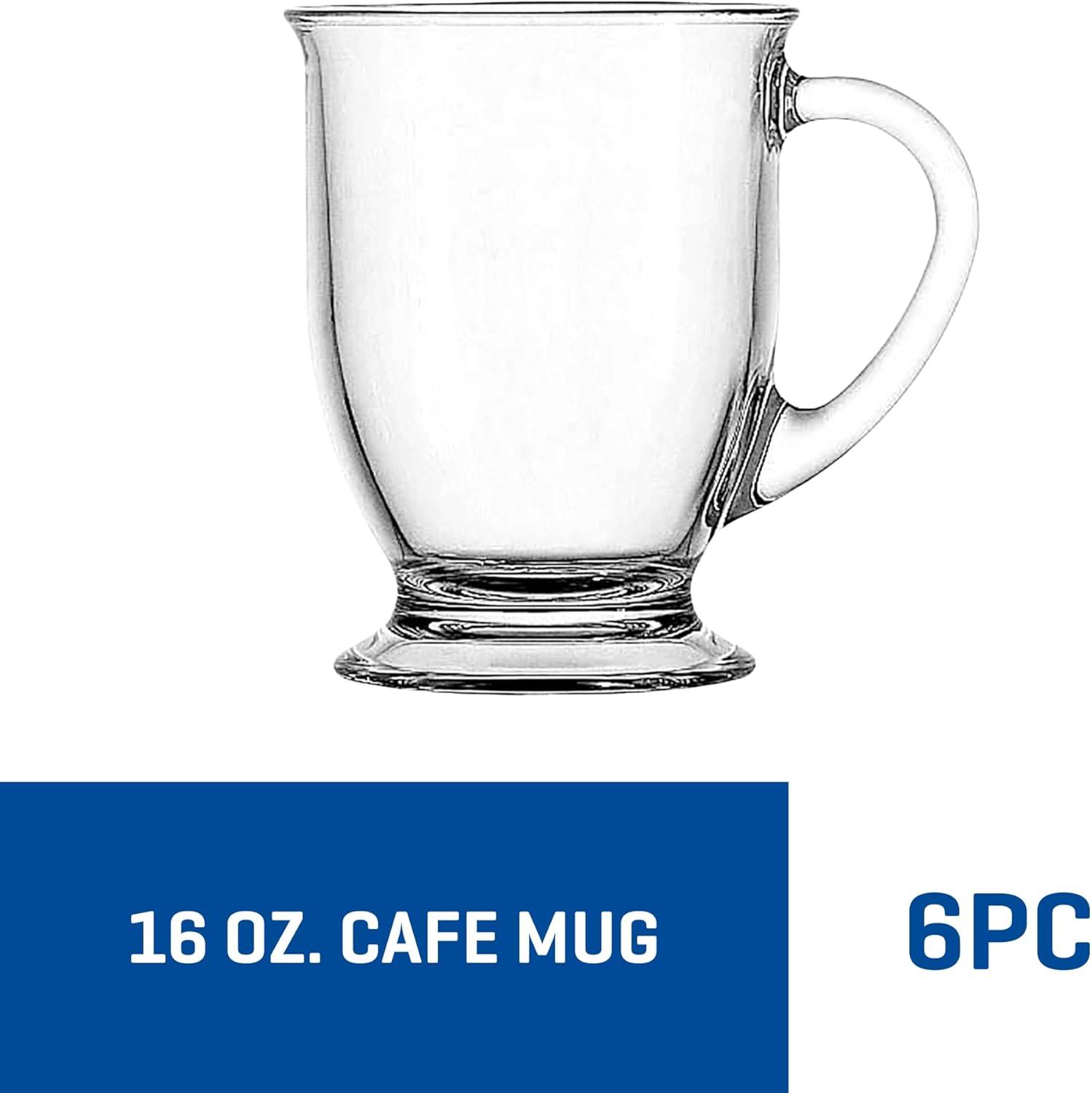 Anchor Hocking Café Glass Coffee Mugs, 16 oz, Set of 6