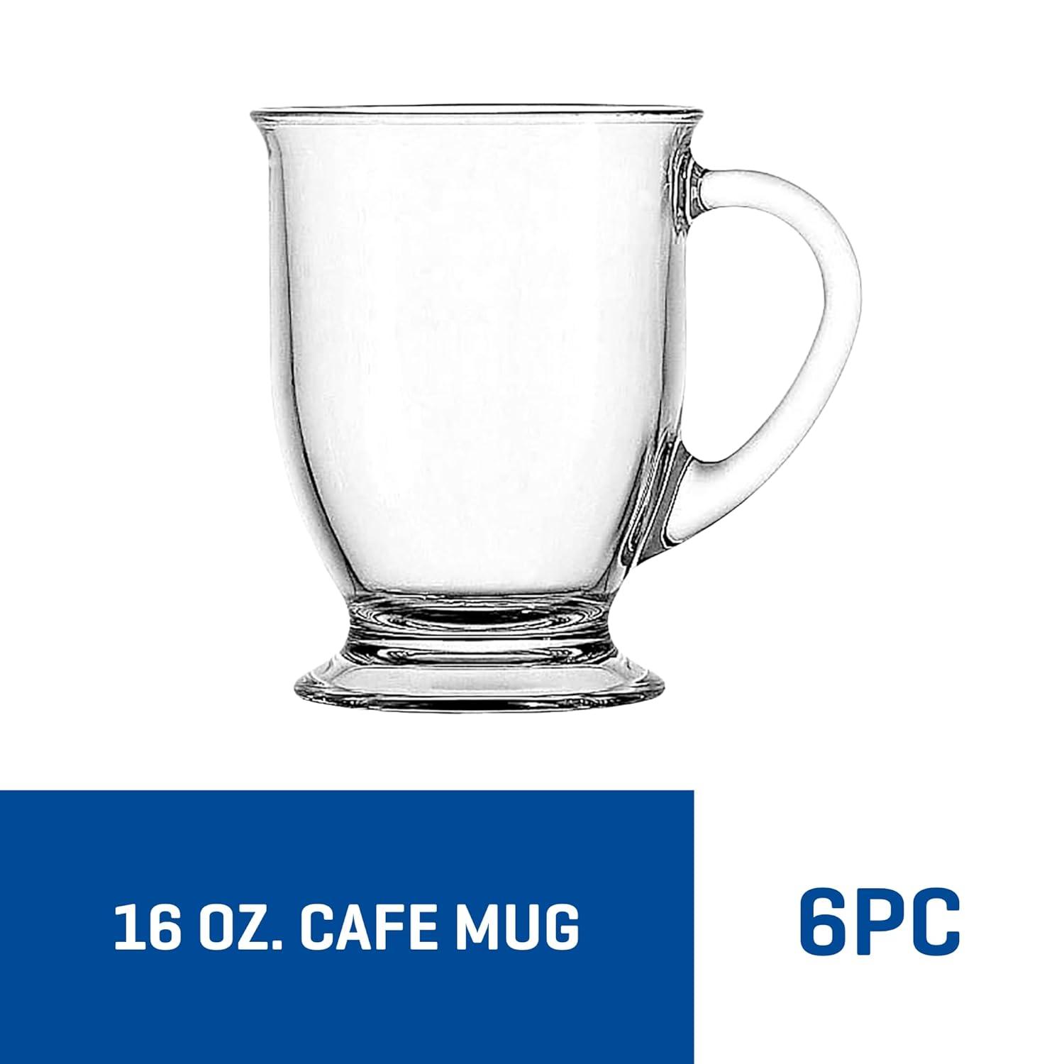 Anchor Hocking Café Glass Coffee Mugs, 16 oz, Set of 6