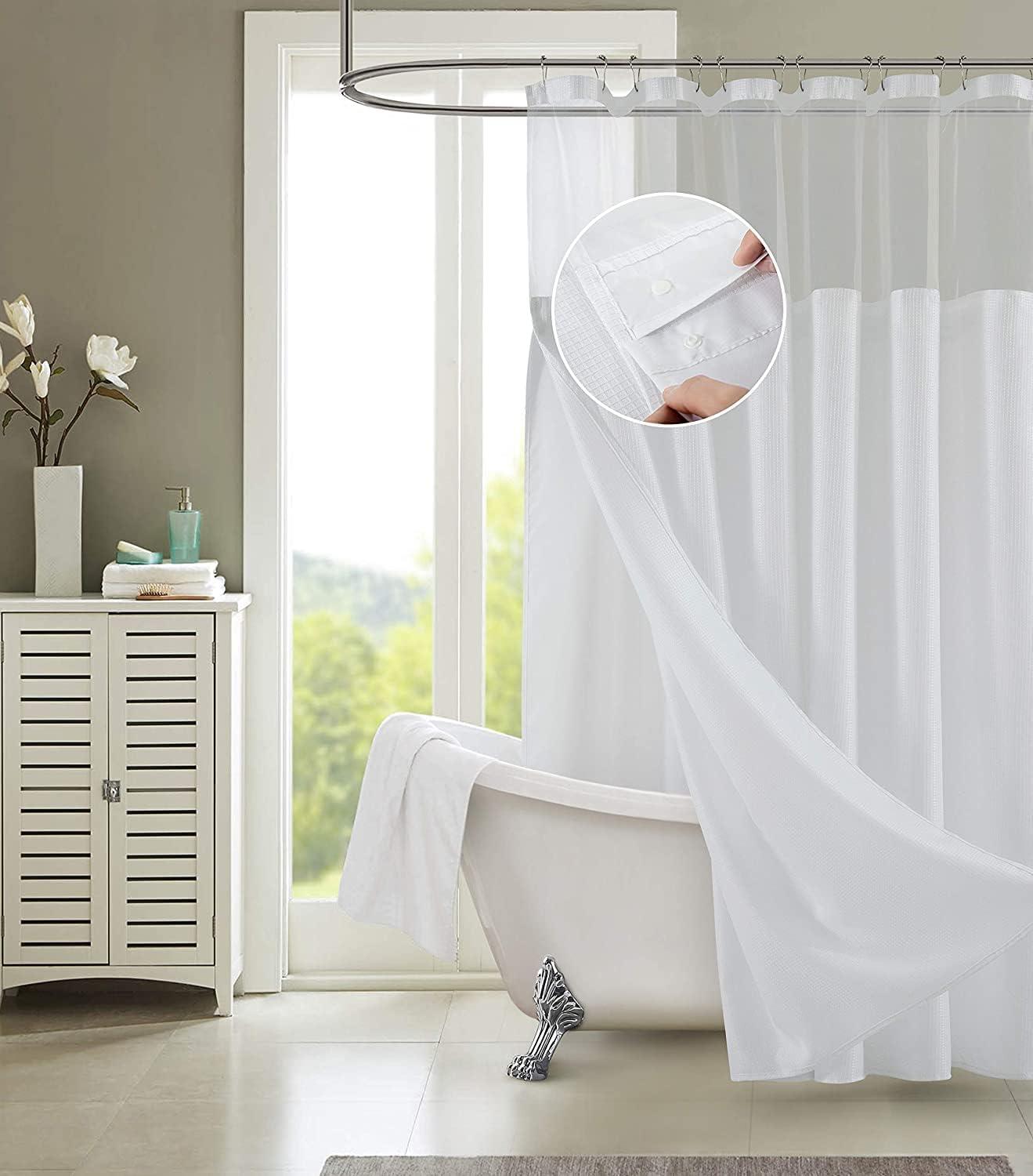 Dainty Home Complete Shower Curtain With Detachable Liner - White