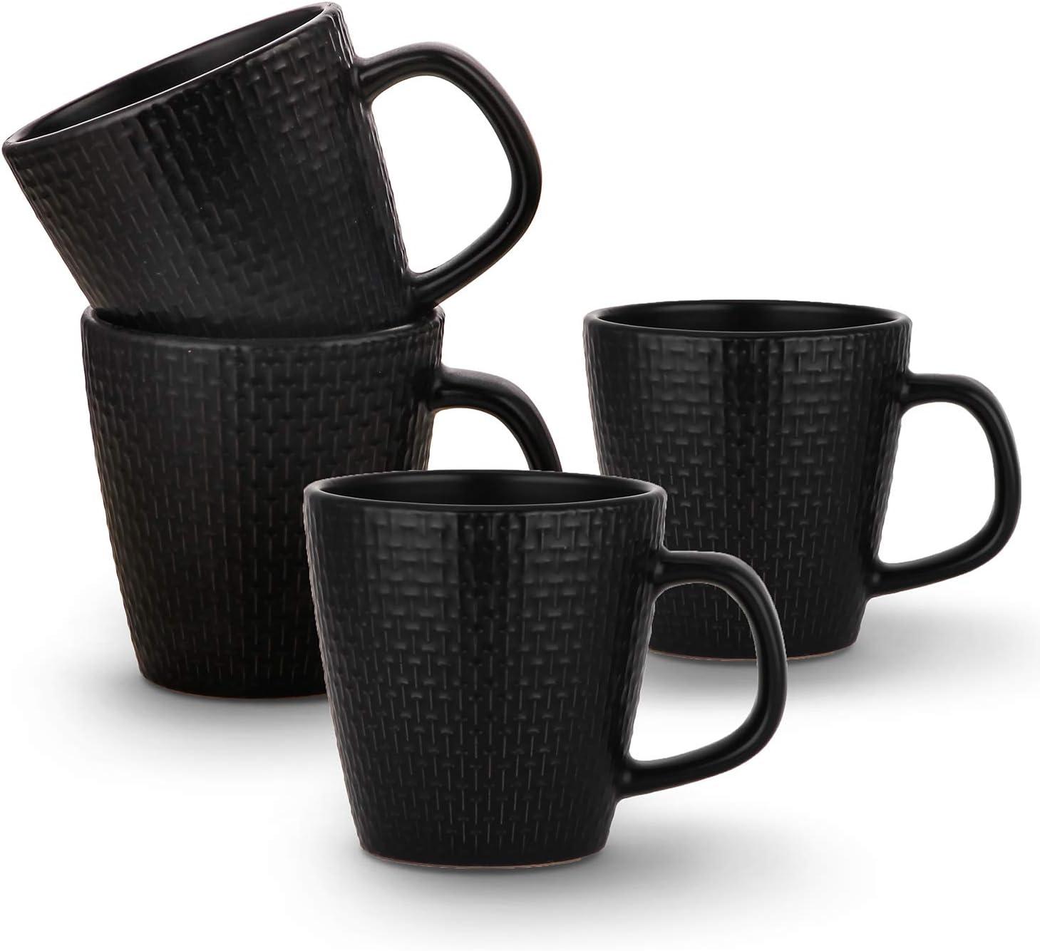 Stone Lain Olivia Stoneware Mug Replacement Set, Black with Embossed Basket Weave