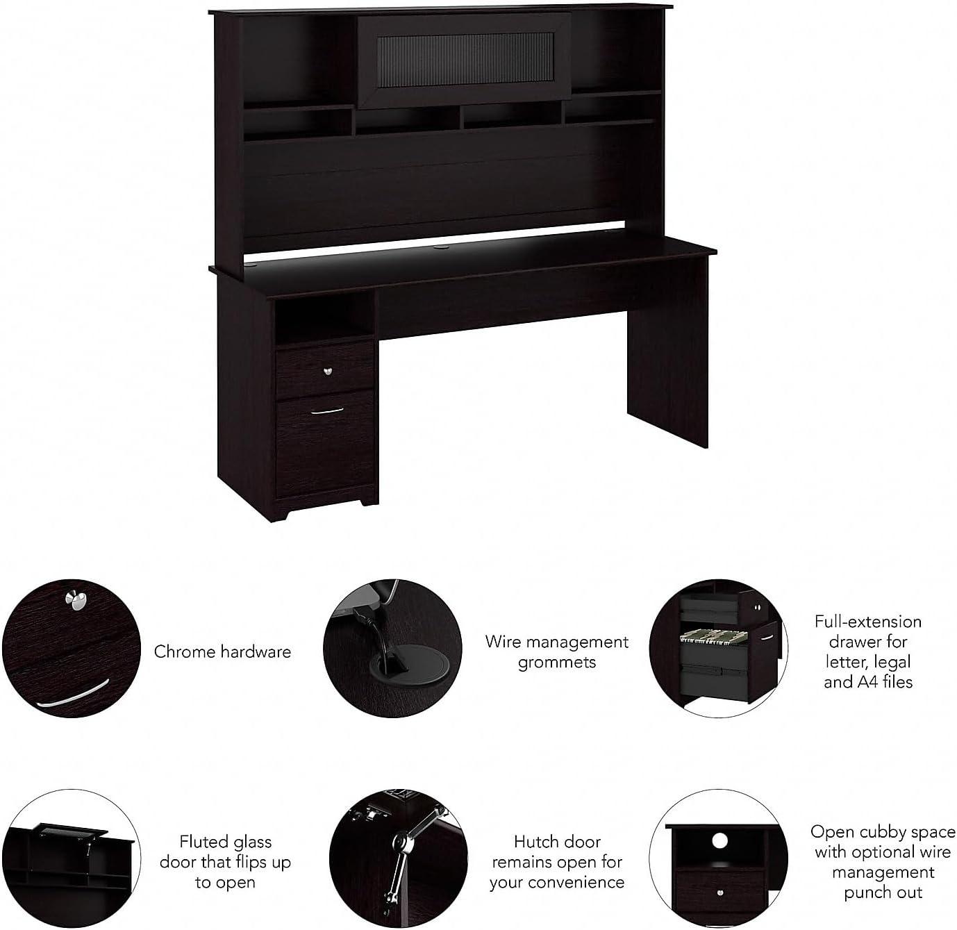 Bush Furniture Cabot 72" Computer Desk and Hutch, Harvest Cherry