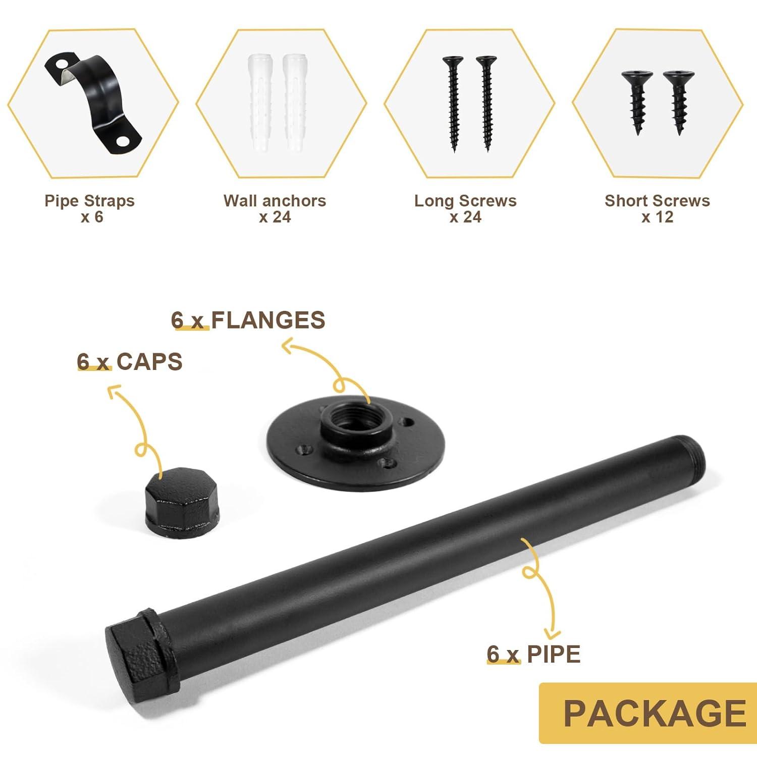 Trent Austin Design® 6 Pcs Industrial Pipe Clothes Bar 10 Inch - Wall Mount Clothing Rack - Face Out Closet Rods