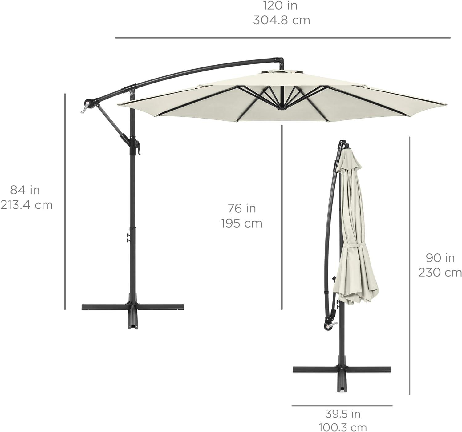 Best Choice Products 10ft Solar LED Offset Hanging Outdoor Market Patio Umbrella w/ Adjustable Tilt - Ivory