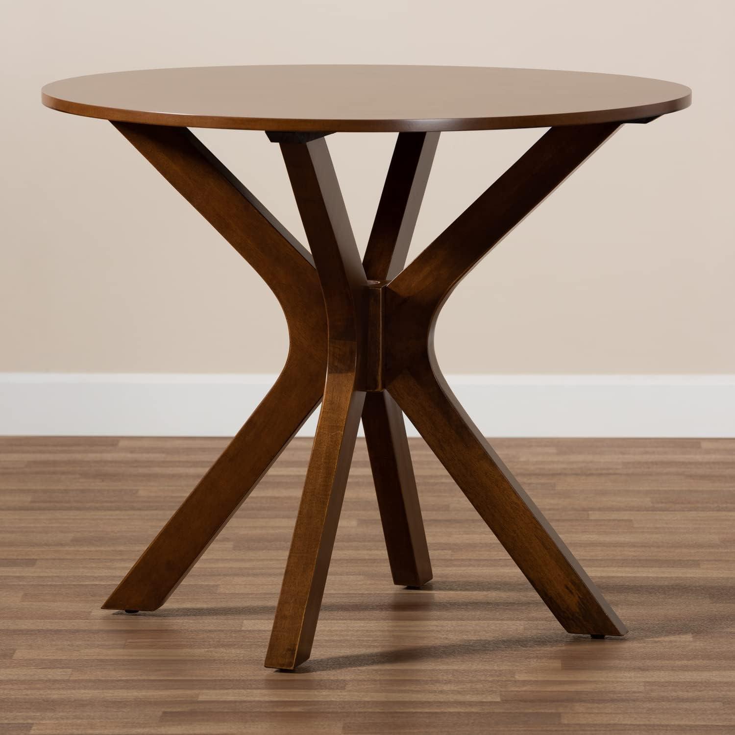 48" Kenji Wide Round Wood Dining Table Walnut - Baxton Studio: Mid-Century Modern, Seats 6, MDF Composite