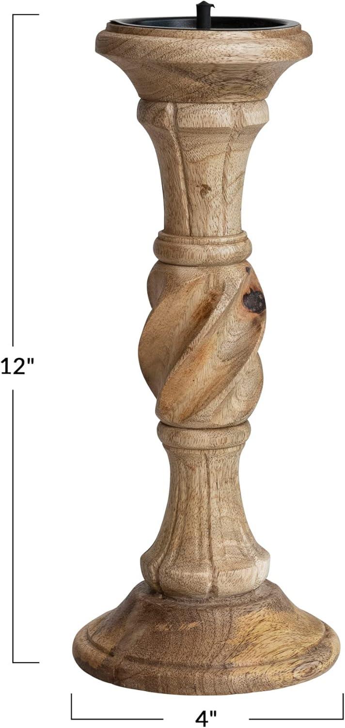 Handcarved Natural Mango Wood Pillar Candle Holder