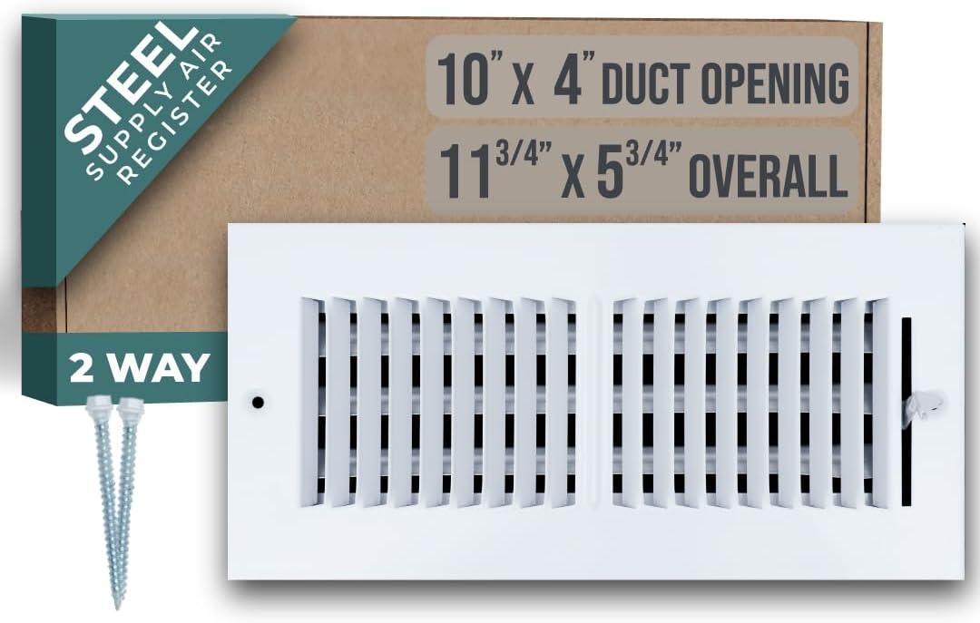 Fits 10x4 Duct Opening 2 WAY Steel Air Supply Diffuser by Handua | Register Vent Cover Grill for Sidewall and Ceiling | White | Outer Dimensions: 11.75" X 5.75"