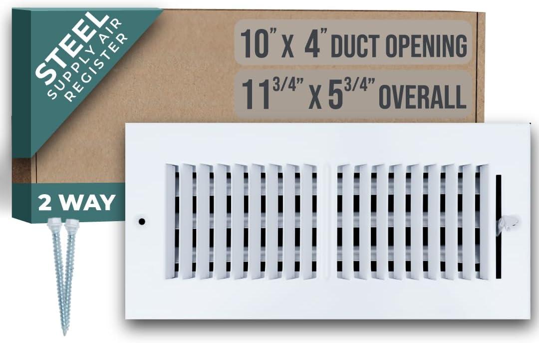 White Steel 2-Way Air Supply Diffuser for 10x4 Duct Opening