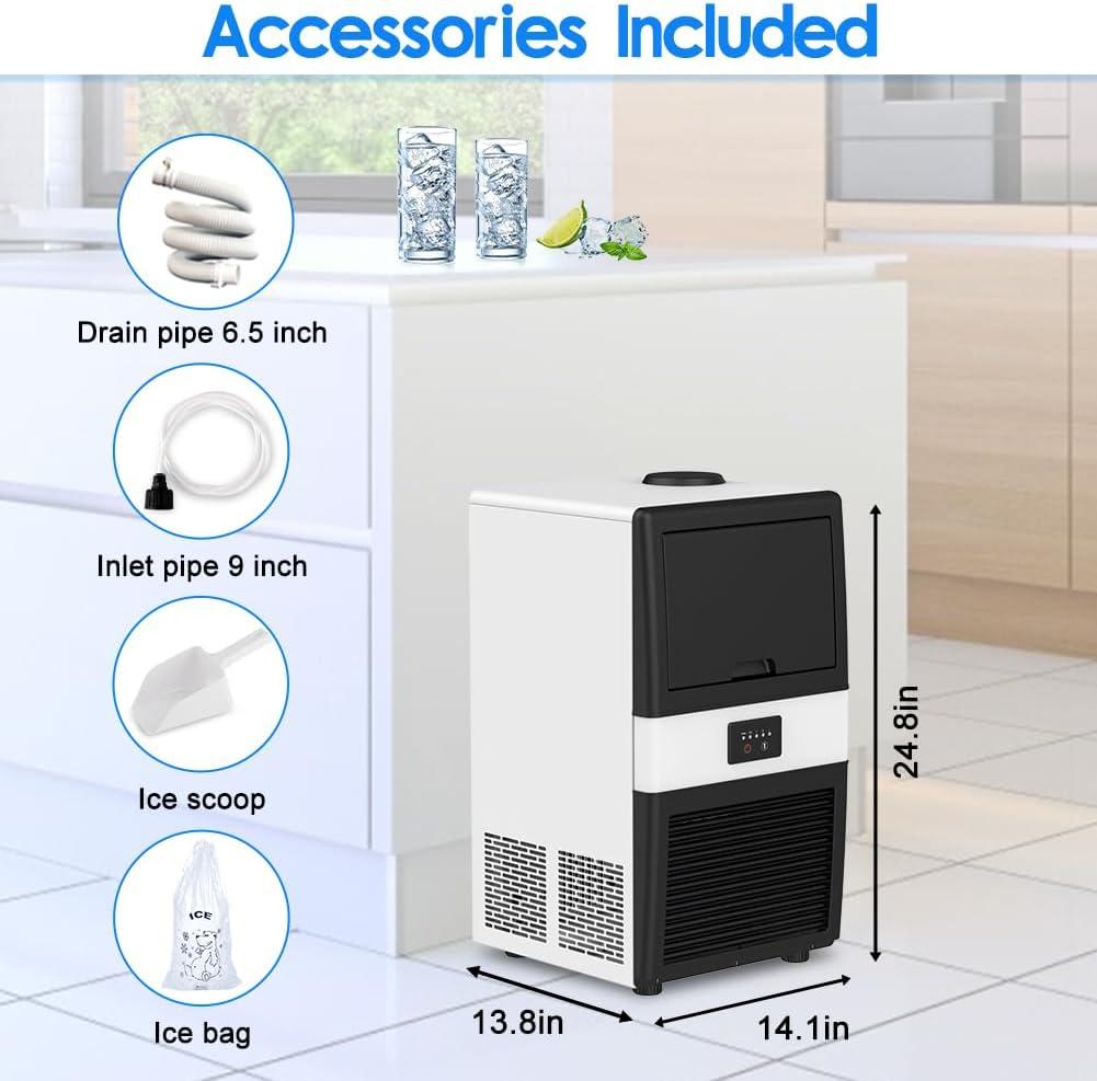 Commercial Ice Maker Machine, 70 LBS/24H Under Counter Large Ice Machine w/ 10 LBS Capacity Ice Storage Bin, 2 Water Inlet Modes, Freestanding & Built in Ice Maker for Bar/Home/Office/Shop, White