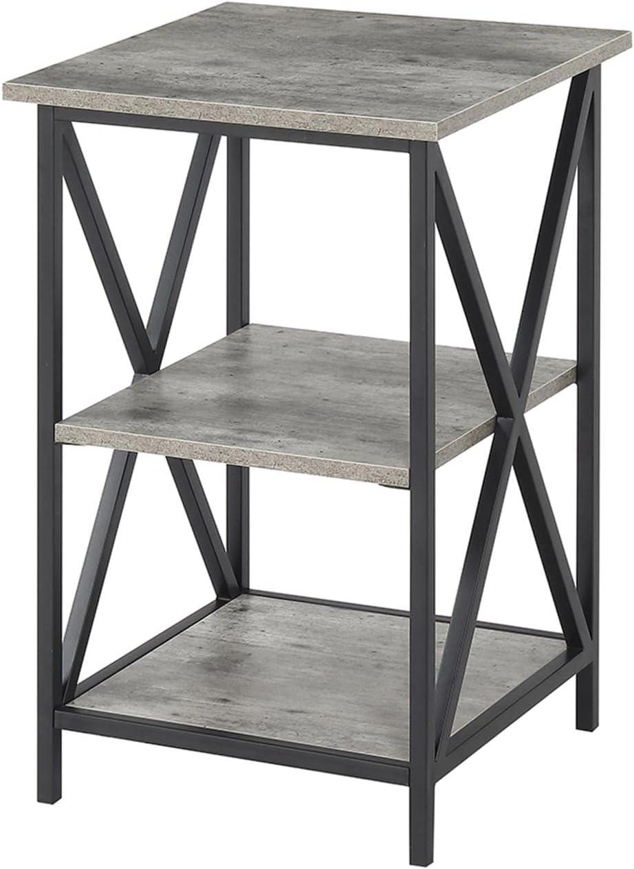 Tucson Faux Birch and Black Metal 3-Tier Square End Table