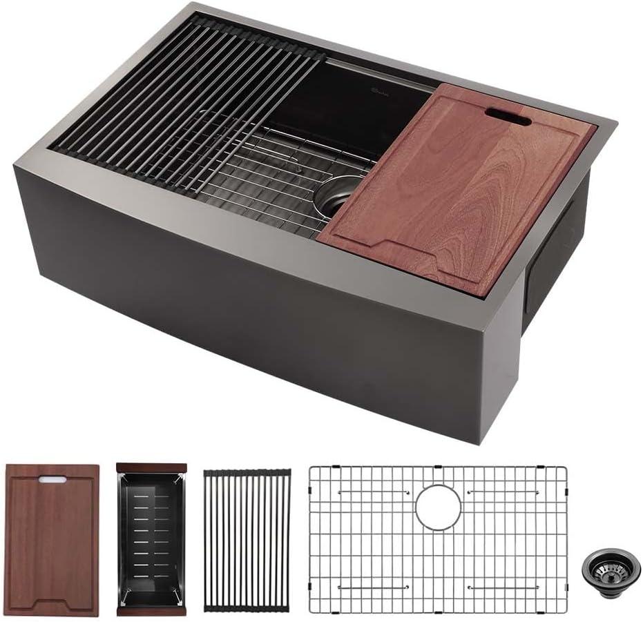 30" L x 22" W Workstation Farm Kitchen Sink Stainless Steel Single Bowl Apron Front Kitchen Sink