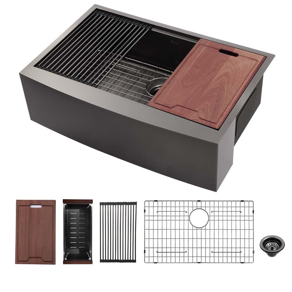 30" L x 22" W Workstation Farm Kitchen Sink Stainless Steel Single Bowl Apron Front Kitchen Sink