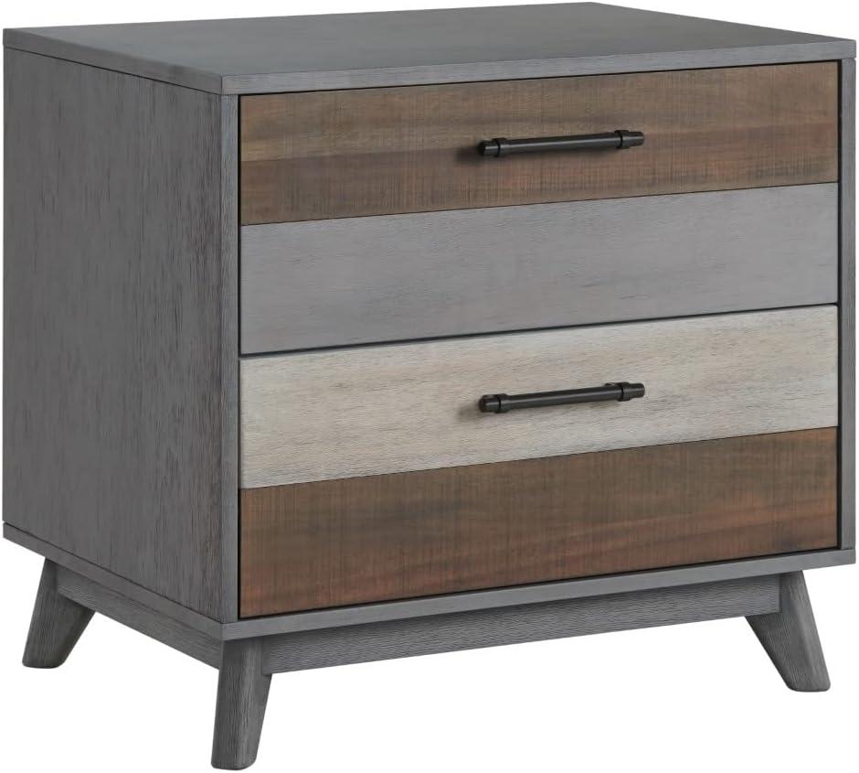 Multi-Tone Gray 2-Drawer Solid Wood Nightstand