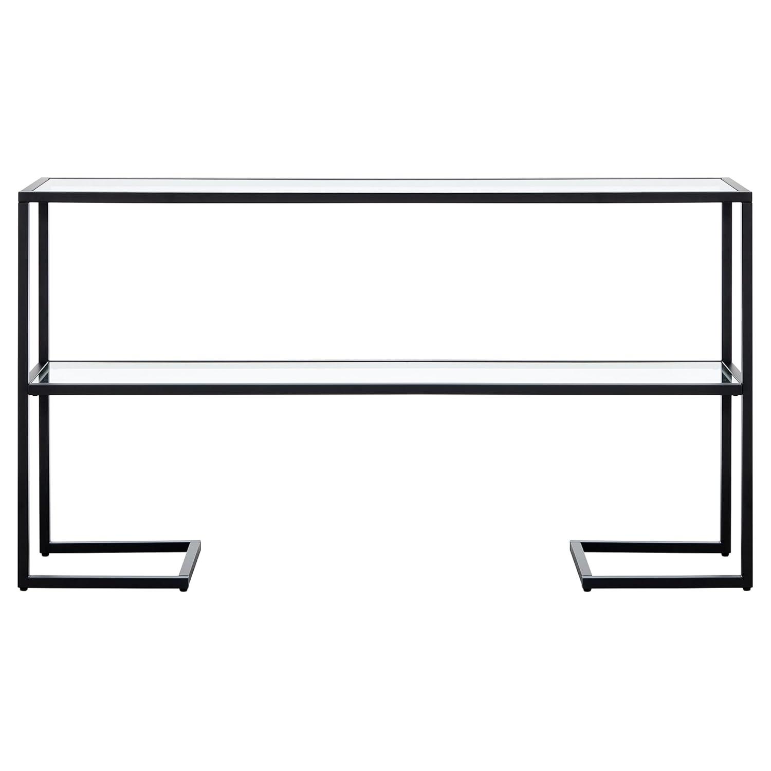 Evelyn&Zoe Errol 55" Wide Rectangular Console Table with Glass Top, Blackened Bronze