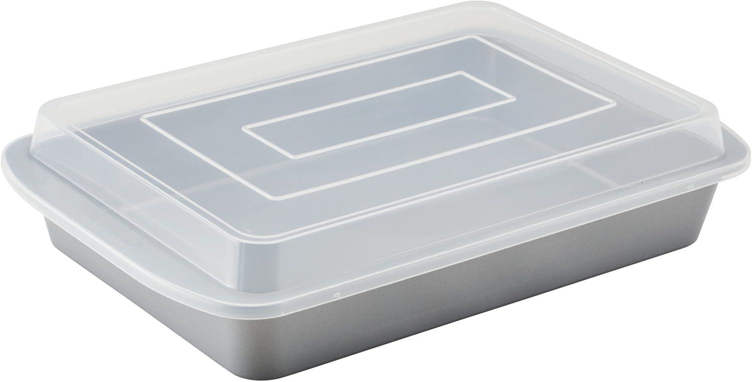 Gray Silicone Non-stick Rectangular Cake Pan with Lid, 9" x 13"