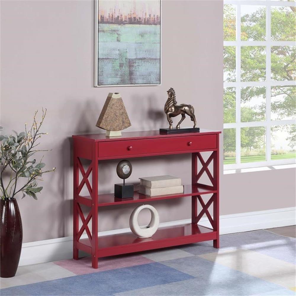 Oxford 1 Drawer Console Table with Shelves, Cranberry Red