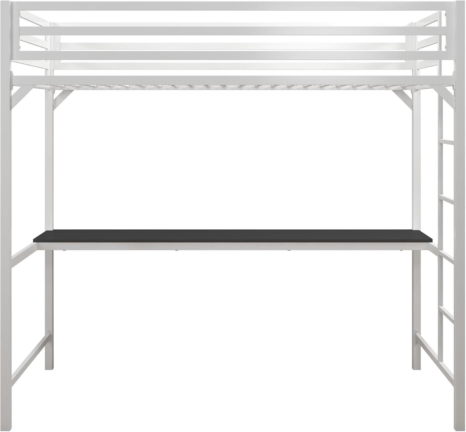 DHP Miles Metal Twin Loft Bed with Desk, White