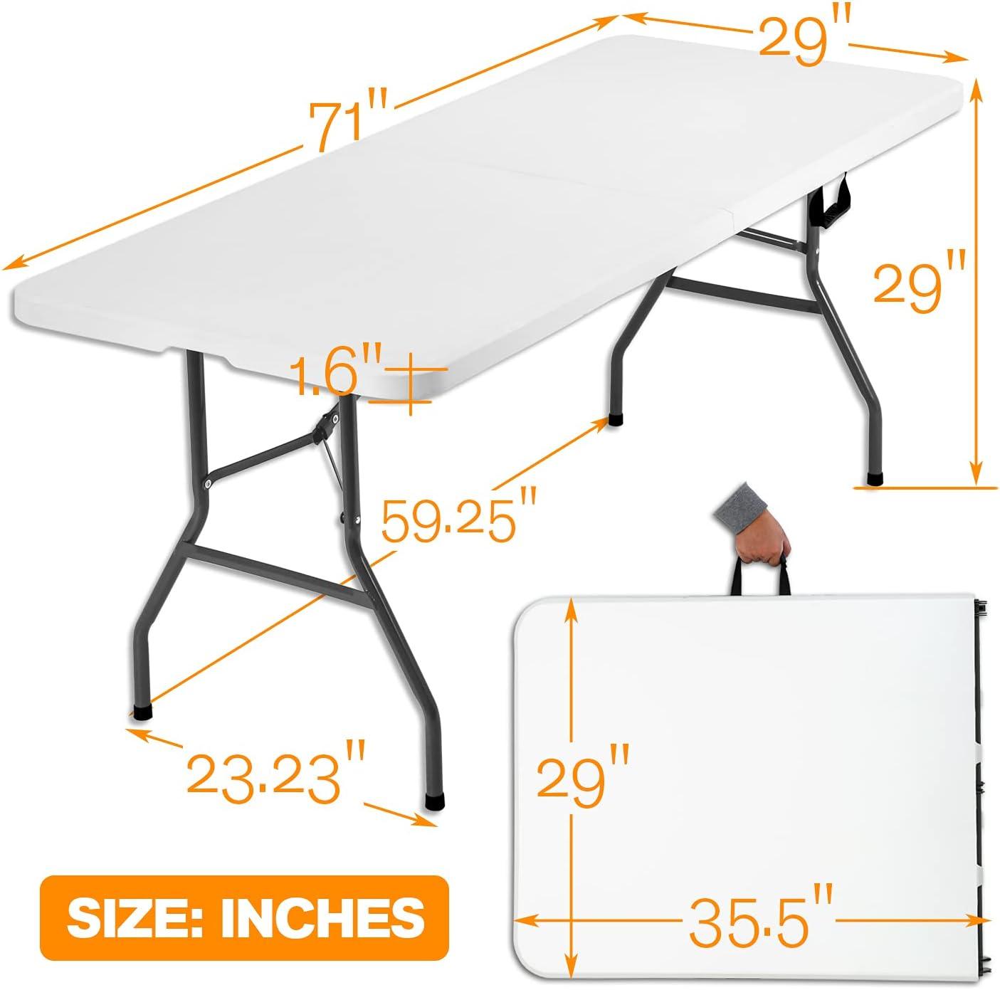 6 Foot Folding Table, Portable Plastic Dining Table, Fold-in-Half Heavy Duty Table Indoor Outdoor for Camping, Picnic, Party, BBQ, Wedding, White