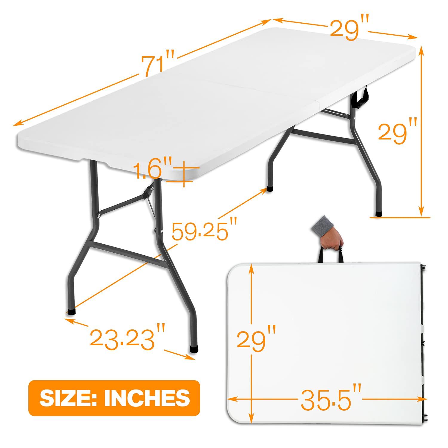 6 Foot Folding Table, Portable Plastic Dining Table, Fold-in-Half Heavy Duty Table Indoor Outdoor for Camping, Picnic, Party, BBQ, Wedding, White