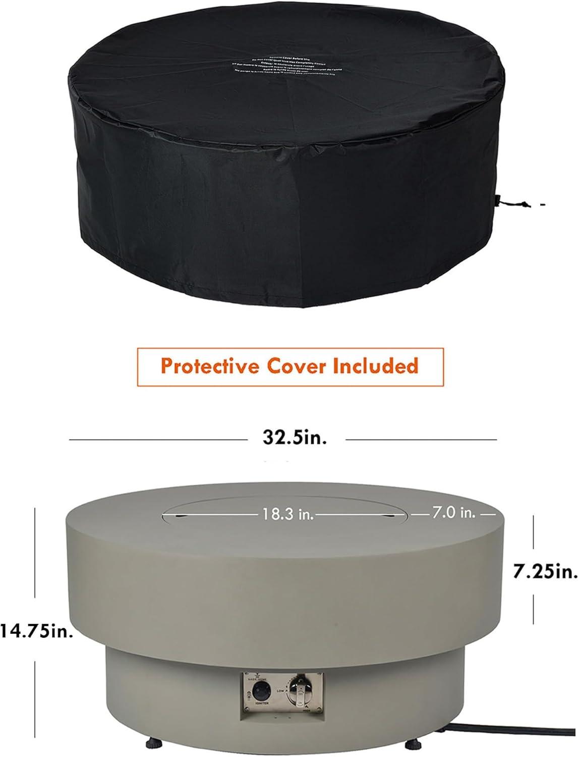 BAIDE HOME 32.5" Round Steel Low Profile Propane Fire Pit Table, 50,000 BTU Outdoor Gas Fire Pit with Lid, Glass Rocks, Cover, Pre-attached 10ft Propane Hose