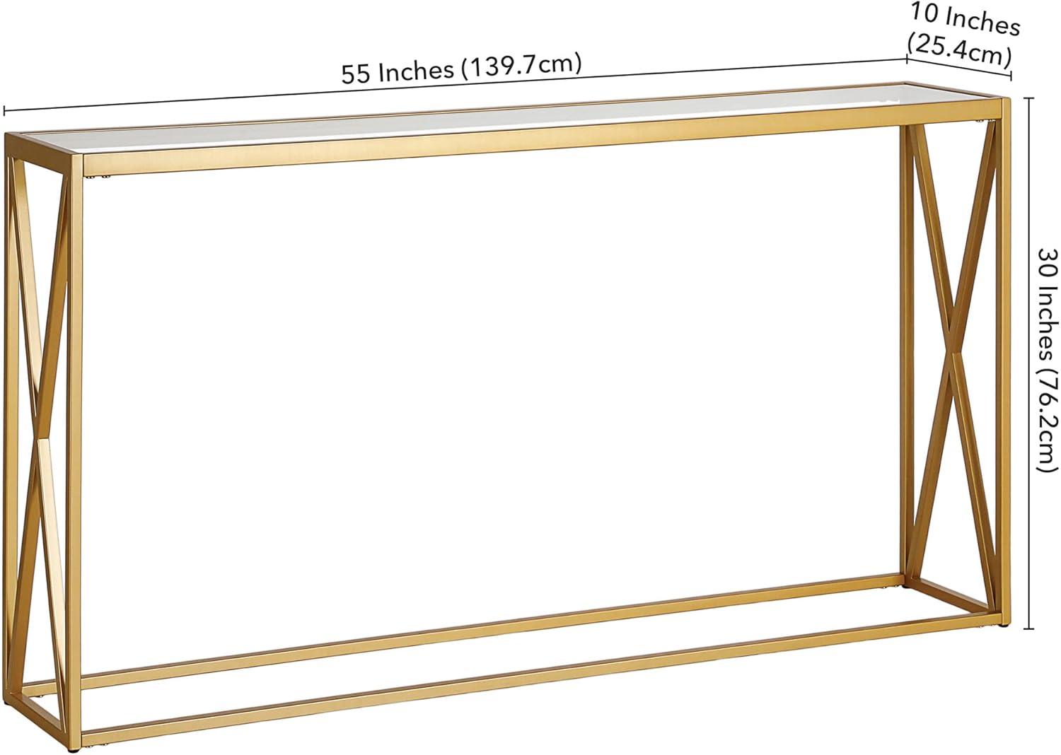 Evelyn&Zoe Arlo 55" Wide Rectangular Console Table, Brass