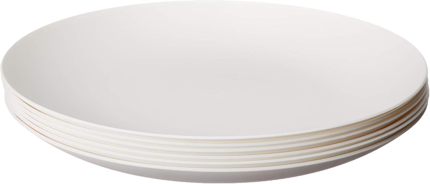 Coza White 10.2" Durable Plastic Plate Set, BPA Free, Set of 6