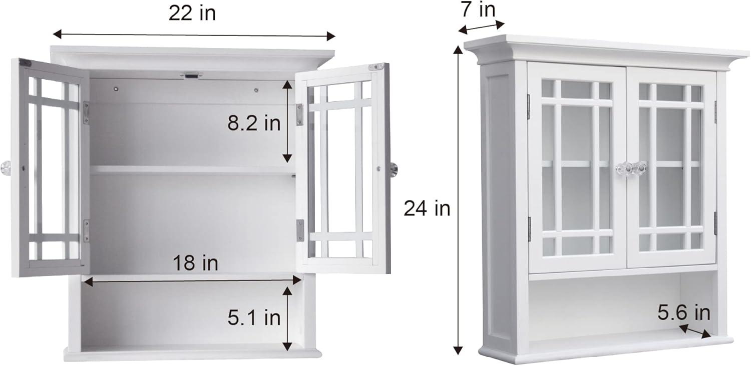 White MDF Wall Cabinet with Glass Doors and Adjustable Shelf