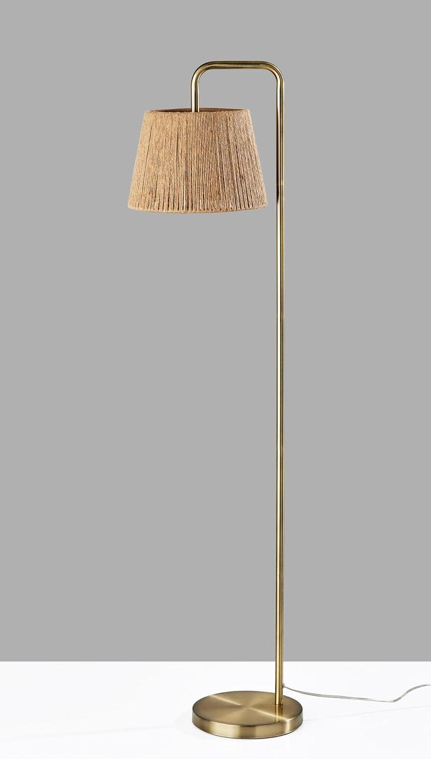 Adesso Tahoma Floor Lamp Antique Brass: Rustic Charm, 59" Tall, Light Brown Rope Shade, UL Listed