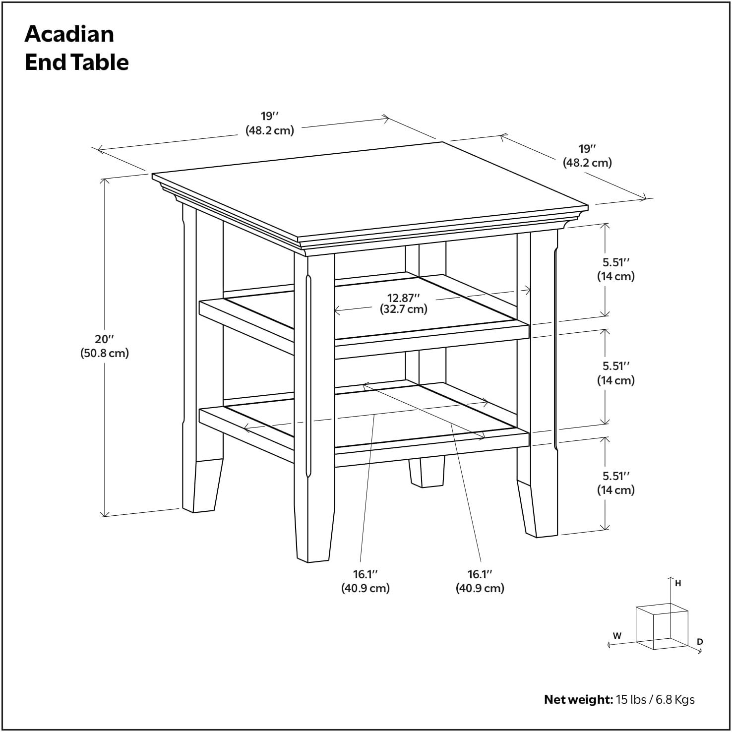 Simpli Home Acadian Solid Wood Transitional Table with Open Shelves