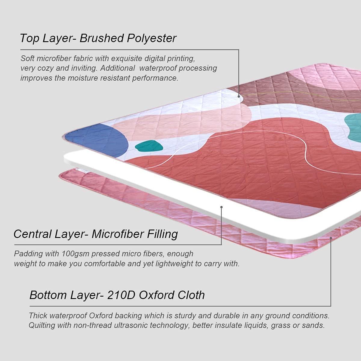 Exclusivo Mezcla Waterproof Picnic Blankets 3-Layer 60"x 80" Large Sandproof Beach Blanket Foldable Outdoor Blanket for Camping on Grass Picnic Mat, Abstract Pink
