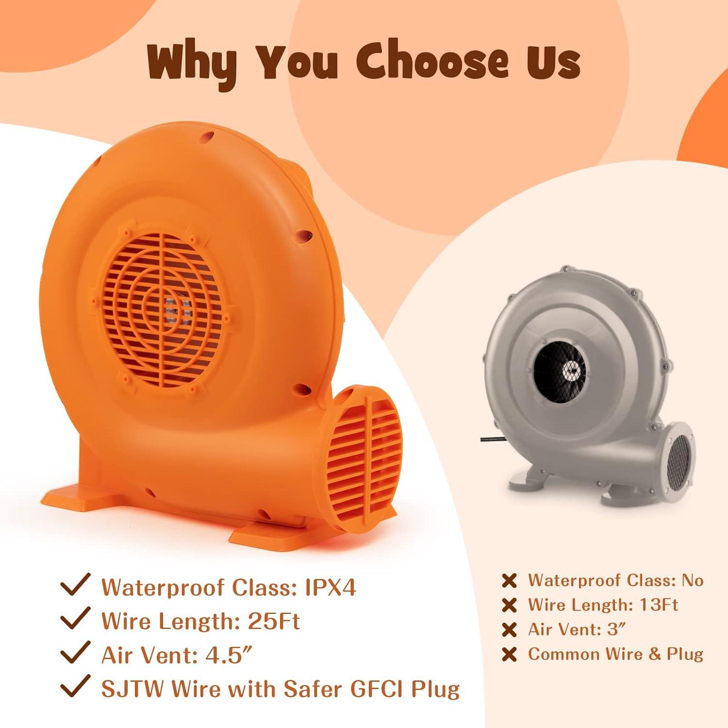 Orange 550W High-Efficiency Air Blower for Inflatables