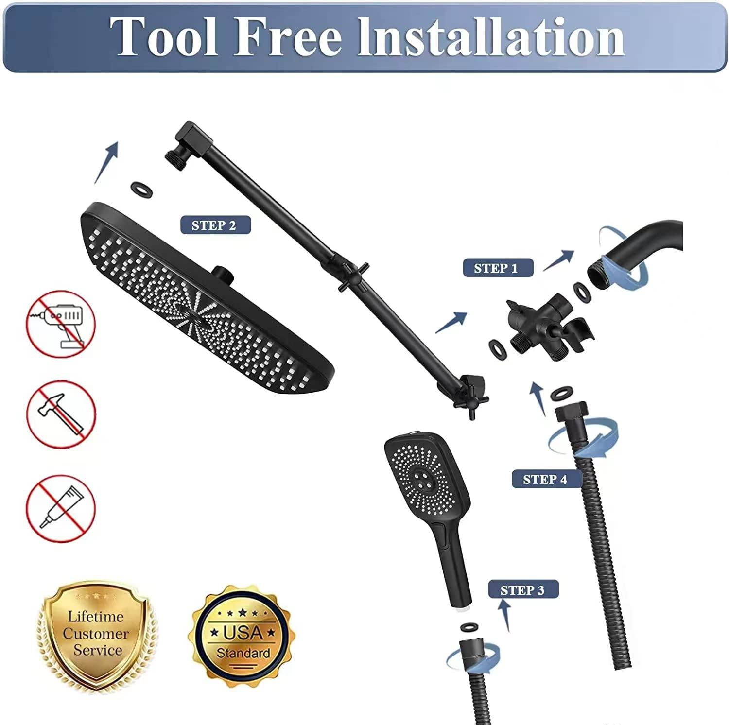 12 Inch Shower Head With Handheld, High-Pressure Rain/Rainfall Shower Heads With 3+1 Handheld