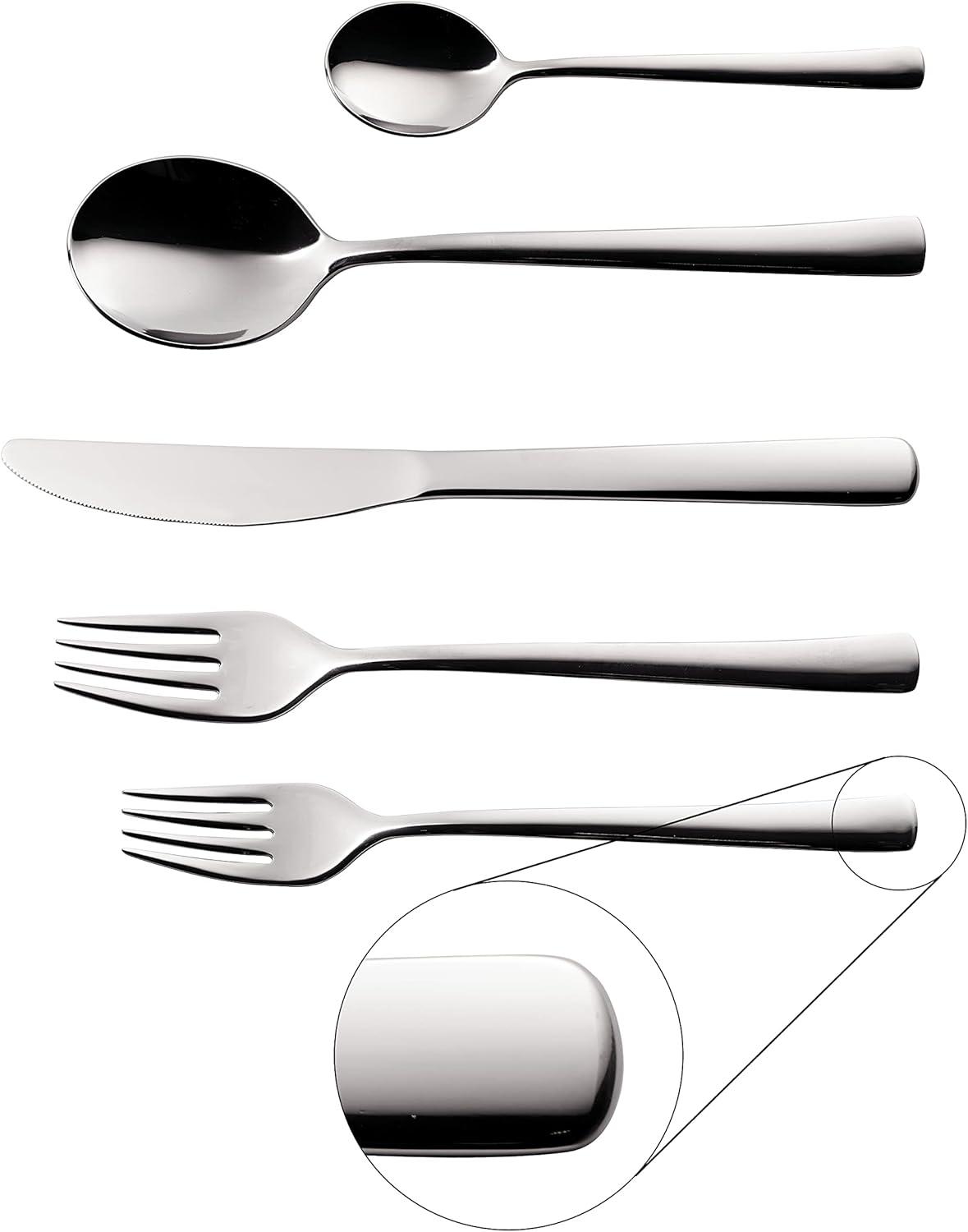 Tramontina Berlin 20-Piece Stainless Steel Flatware Set –  Mirror-Polished Finish, Square Handle Design, Knives, Forks & Spoons Silverware Set