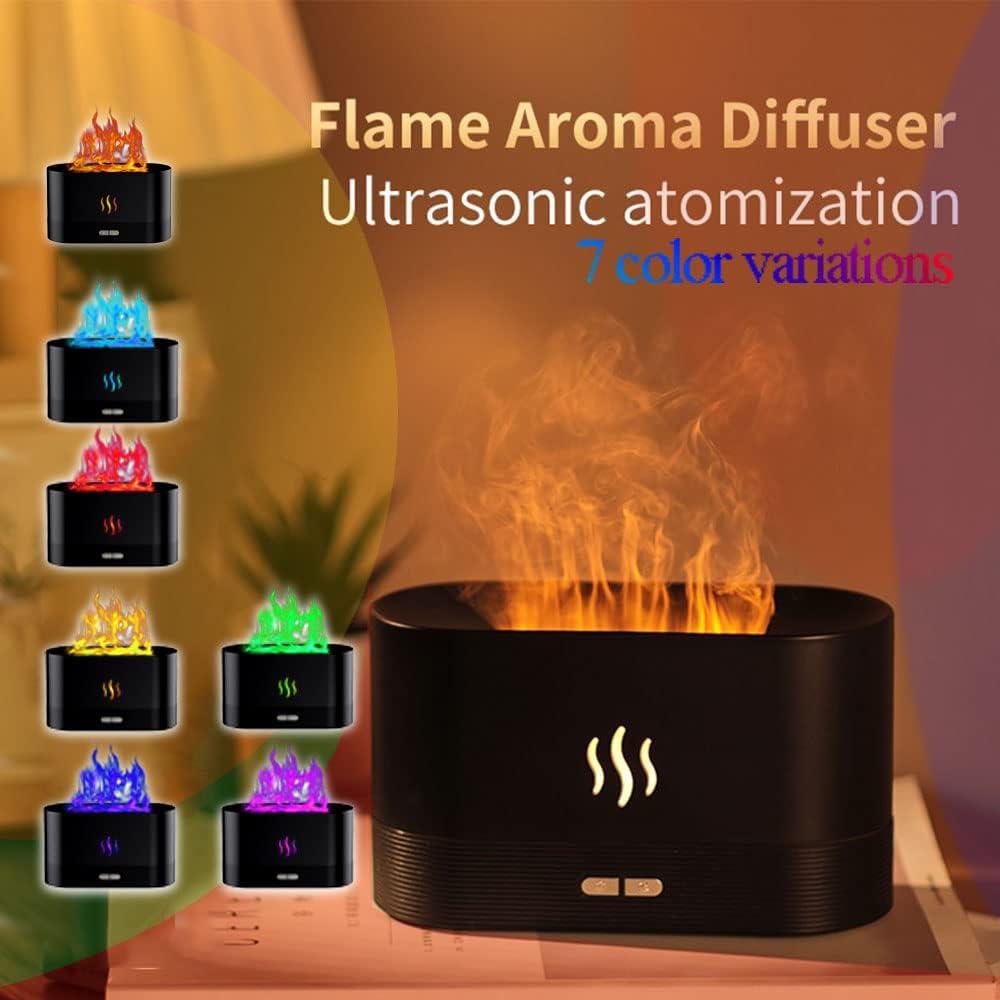 Upgraded 7 Color Flame Air Diffuser Humidifier, Essential Oil Diffuser USB Personal Desktop Noiseless Cool Mist Humidifier with Auto-Off Protection for Home, Office, Gift (Black)