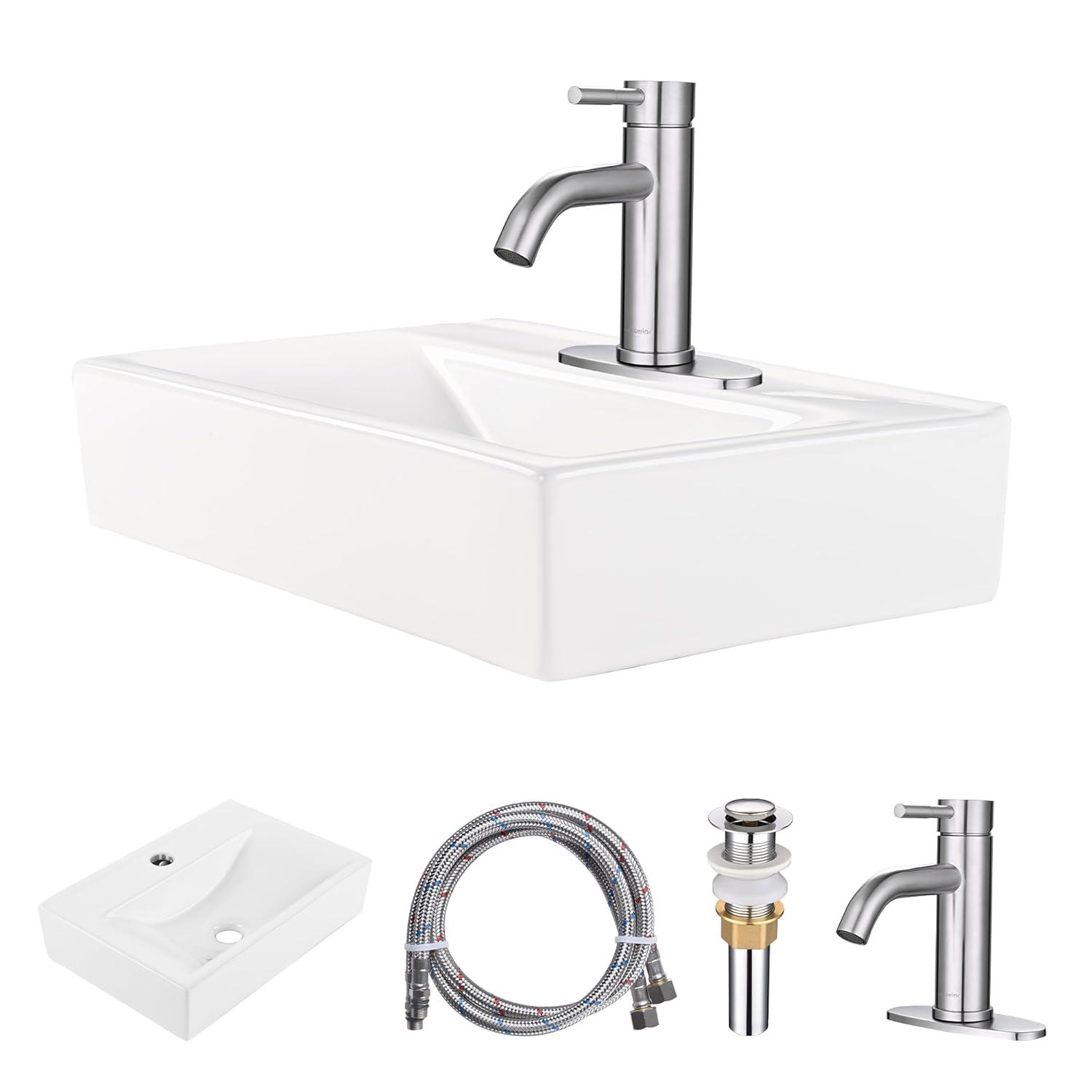 Aquaterior Rectangle Bathroom Ceramic Vessel Sink With Bathroom Single Hole Faucet Drain Combo
