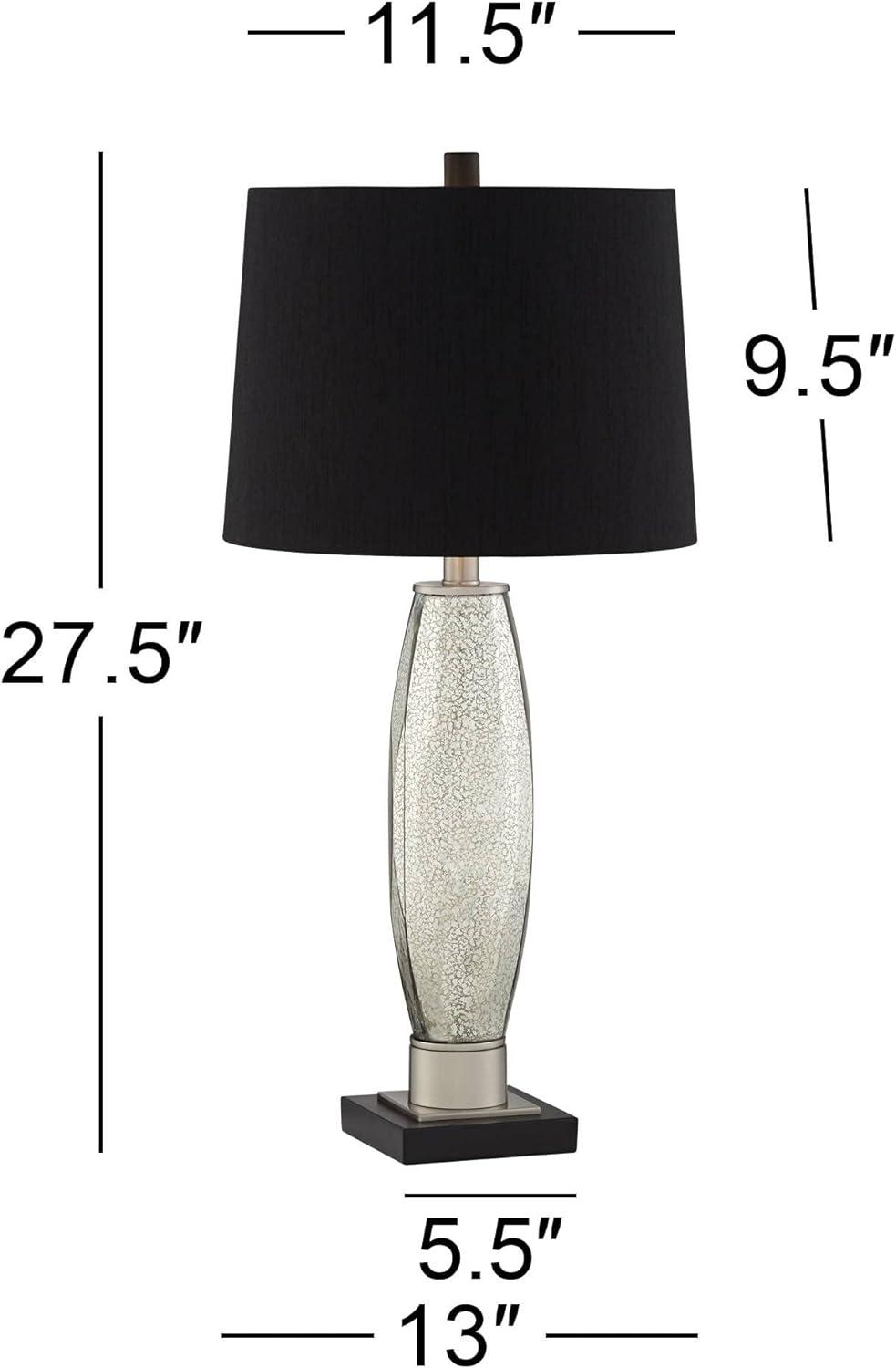 Regency Hill Landro Modern Mid Century Table Lamps 27 1/2" Tall Set of 2 Mercury Glass Black Drum Shade for Bedroom Living Room Bedside Office Family