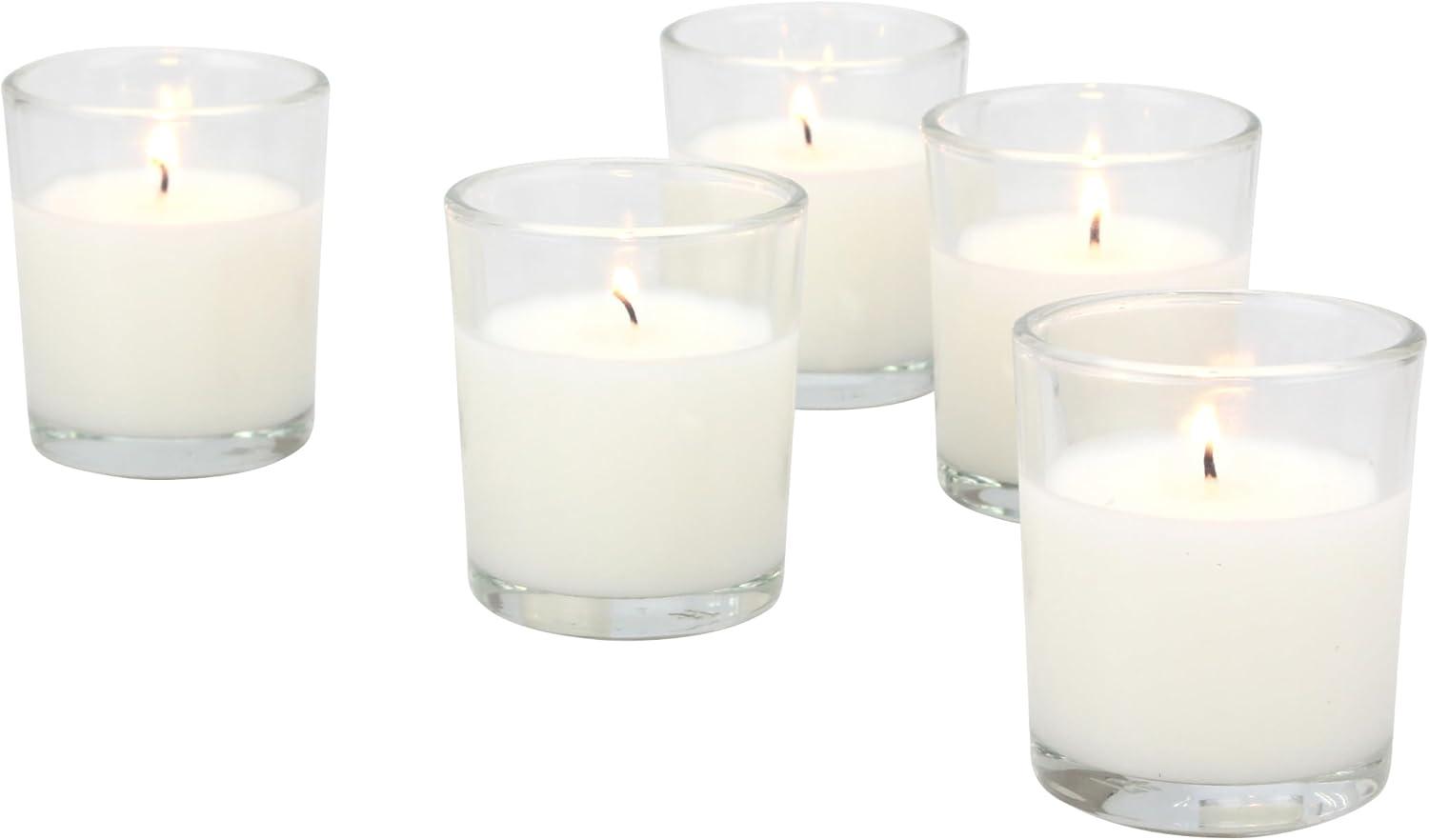 48ct Unscented Clear Glass Wax Filled Votive Candles White - Stonebriar Collection