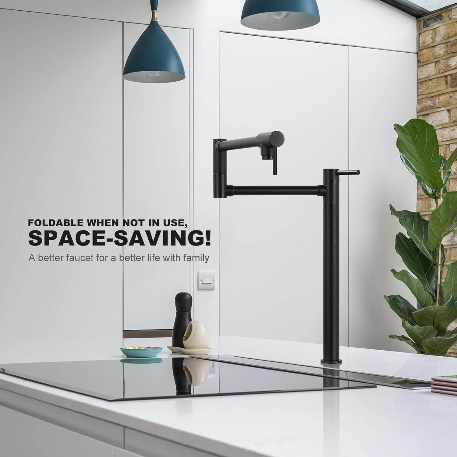 Pot Filler Faucet Wall Mount Kitchen Sink Faucet Stove Pot Filling Faucet with Double Joint Swing Arms Folding Faucet, Solid Brass Material, Lead-Free, Single Hole, Brushed Gold