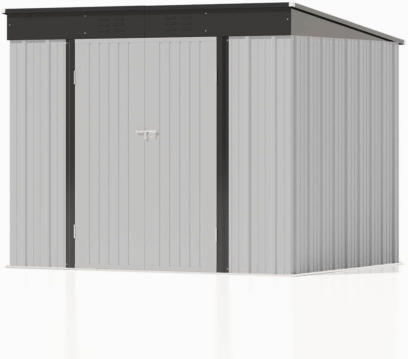 8' x 6' White and Black Metal Outdoor Storage Shed