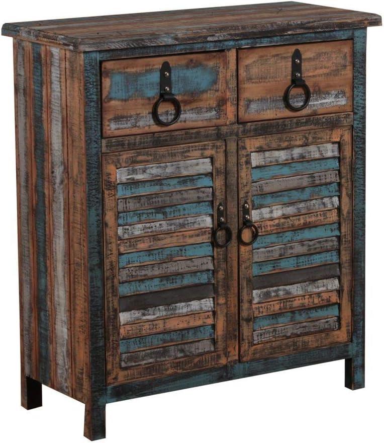 Powell Calypso Rustic 2-Door Wood Indoor Console Table with 2 Drawers, Multicolor