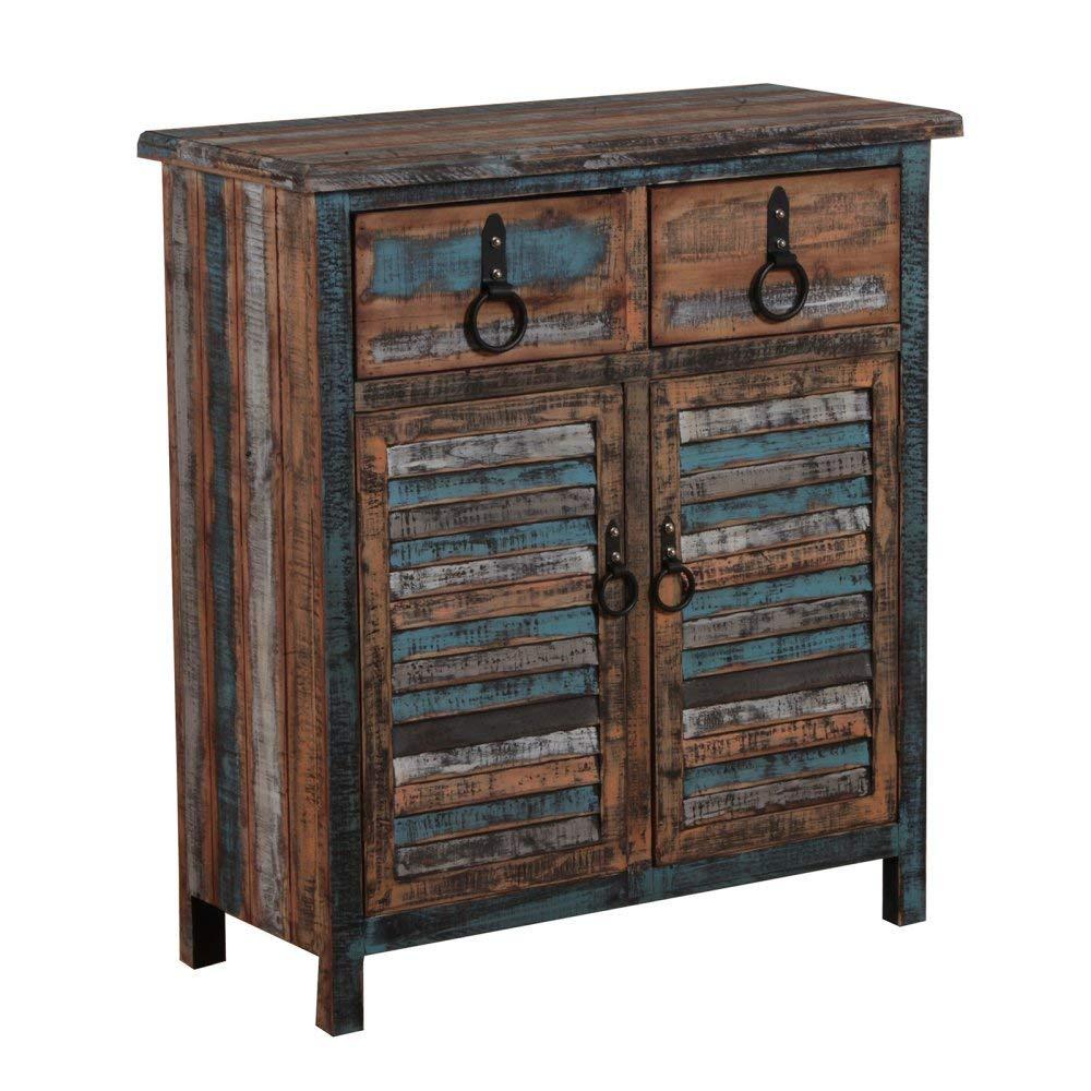 Powell Calypso Rustic 2-Door Wood Indoor Console Table with 2 Drawers, Multicolor