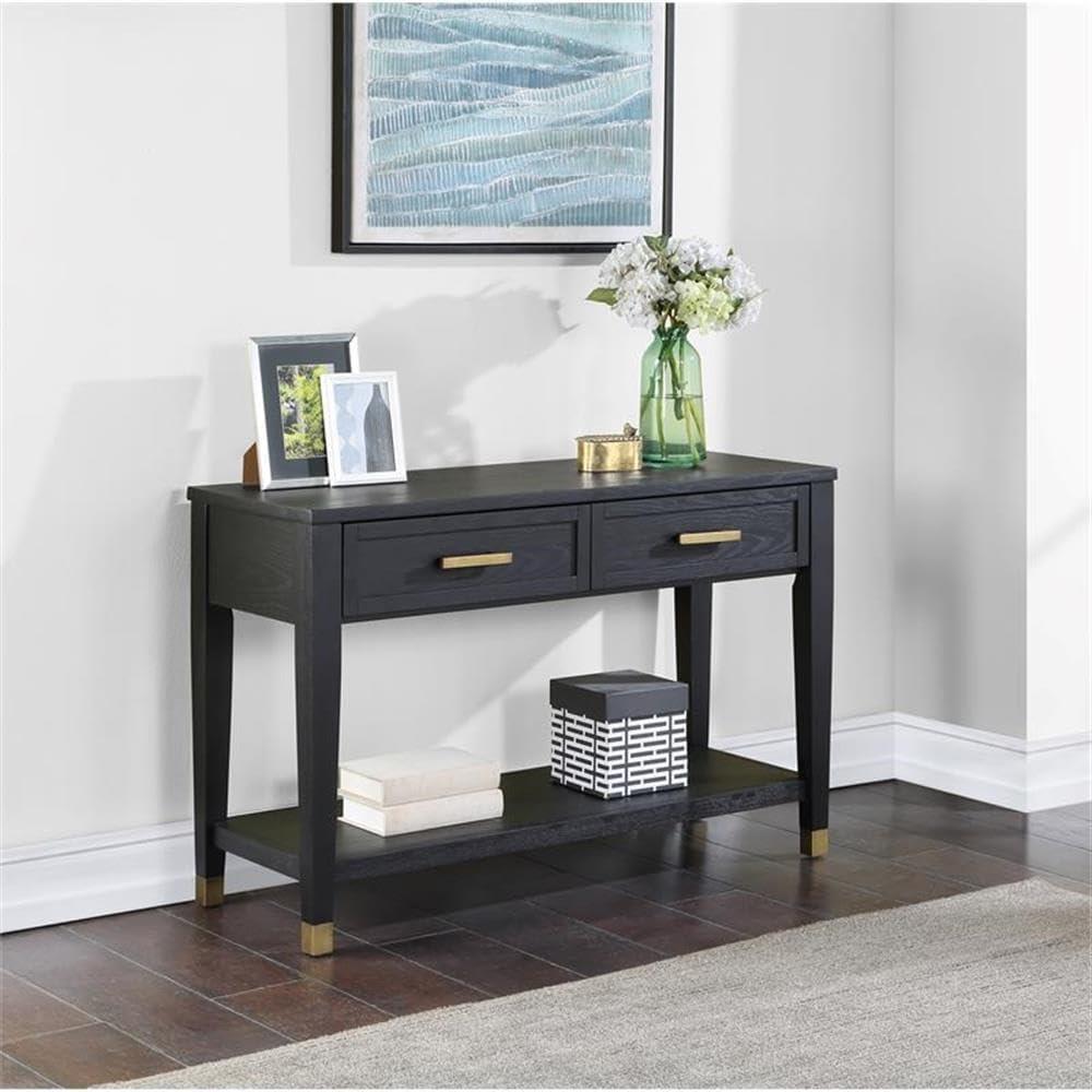 Yves Rubbed Charcoal Wood 2-drawer Sofa Table