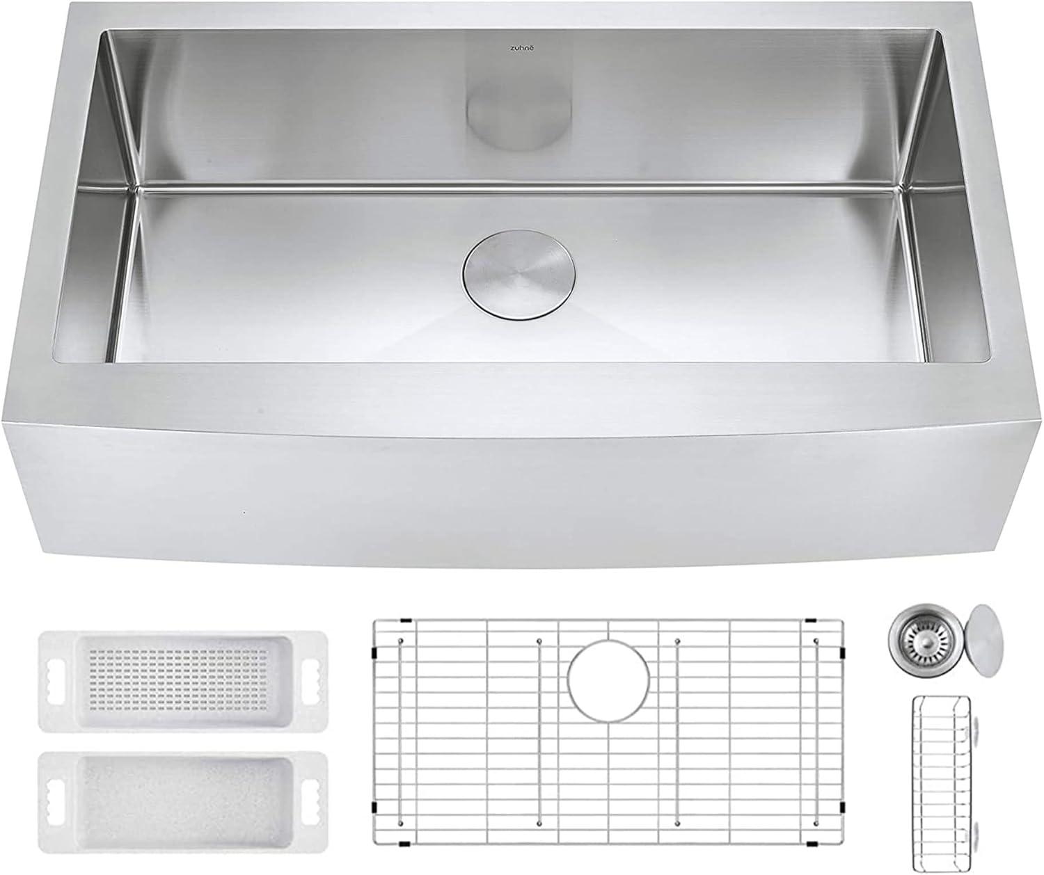 36-Inch Brushed Stainless Steel Farmhouse Apron-Front Single Bowl Kitchen Sink